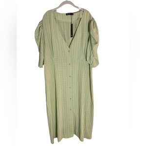 NWT Sage Green Puff Sleeve Button Down Midi Dress